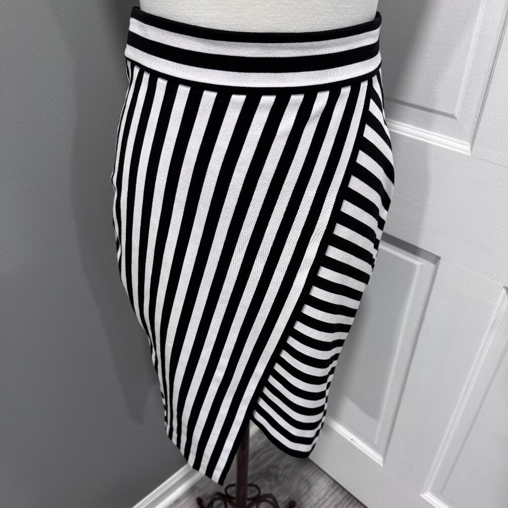 Express Black & White Striped Assymetrical Wrap Skirt Sz. 6